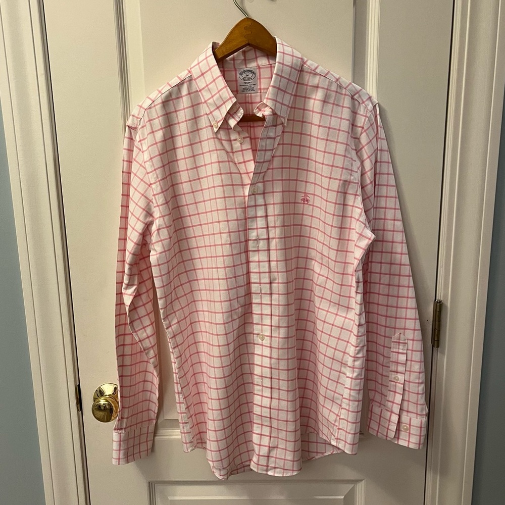 Men's Brooks Brothers Pink Checkered Shirt Medium